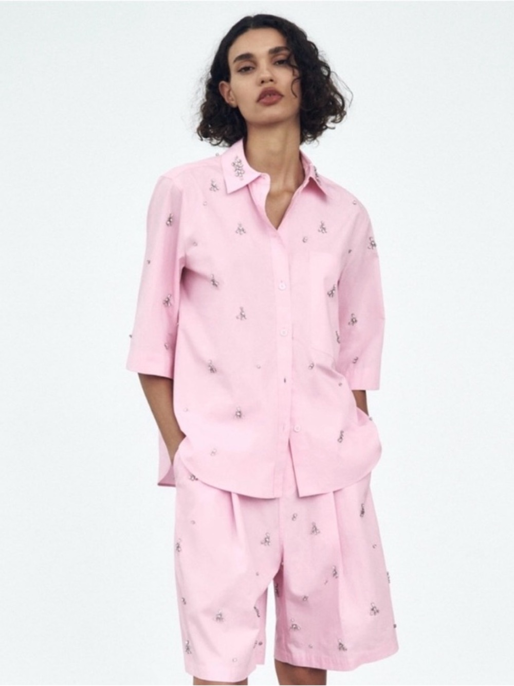 Zara Pink Embellished Tailored Shorts